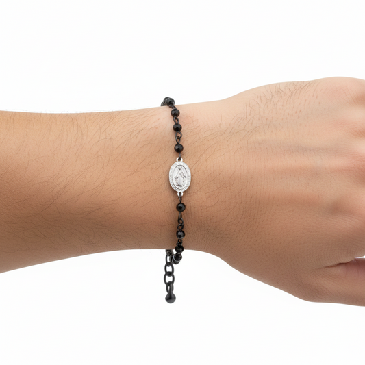 Bracciale Uomo in Acciaio Nero Rosario - 4US