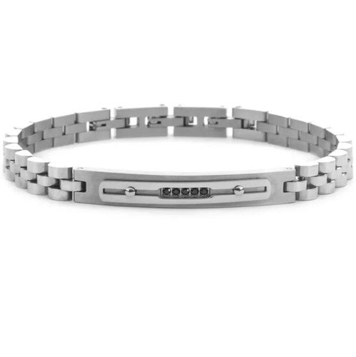 Bracciale Uomo Classic in Acciaio e Zirconi Neri - 4US