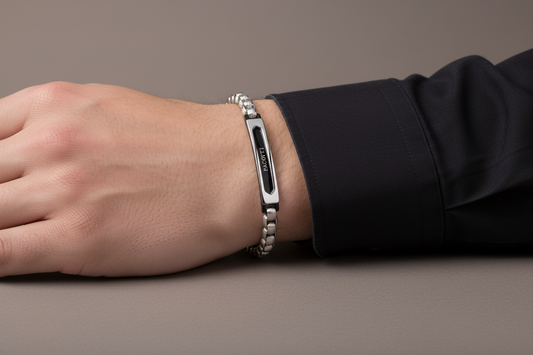 Bracciale Uomo in Acciaio PVD Nero e Zircone Nero - 4US