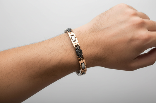 Bracciale Uomo in Acciaio Oro Rosa Nero e Zirconi - 4US