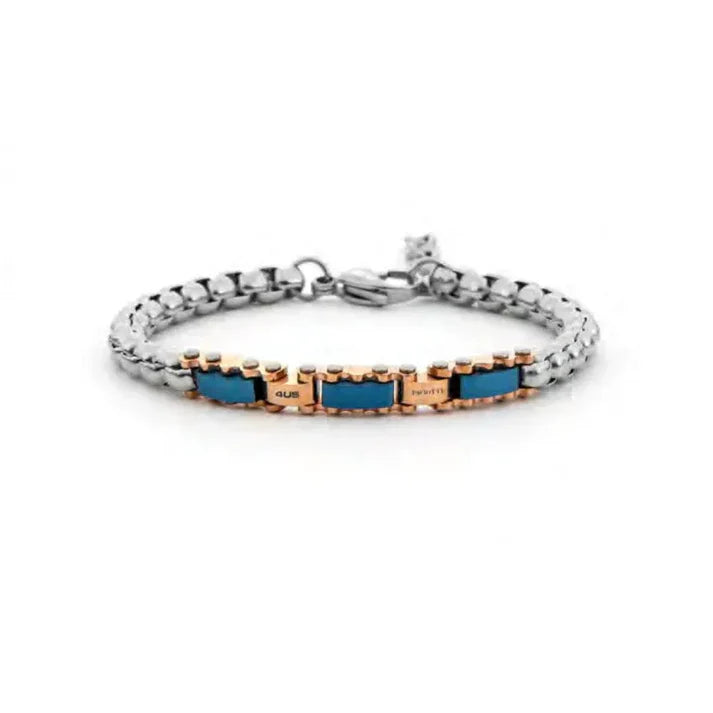 Bracciale Uomo in Acciaio PVD Blu e PVD Oro Rosa - 4US