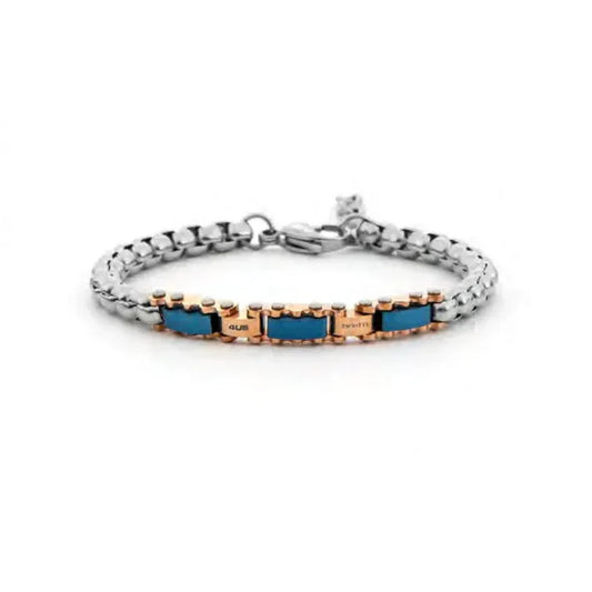 Bracciale Uomo in Acciaio PVD Blu e PVD Oro Rosa - 4US