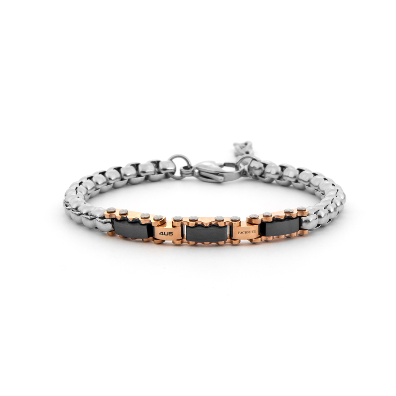 Bracciale Uomo in Acciaio PVD Nero e PVD Oro Rosa - 4US