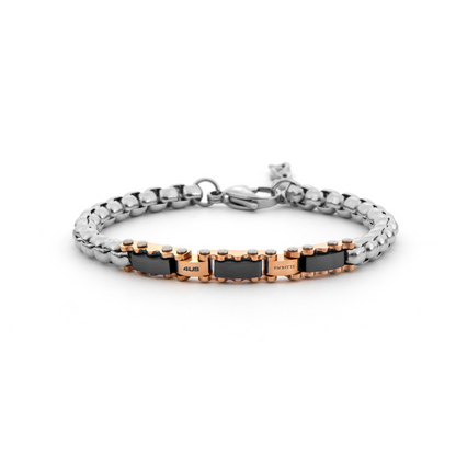 Bracciale Uomo in Acciaio PVD Nero e PVD Oro Rosa - 4US