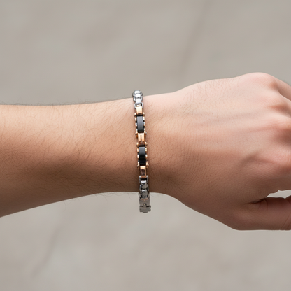 Bracciale Uomo in Acciaio PVD Nero e PVD Oro Rosa - 4US