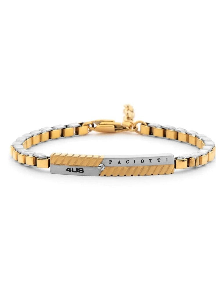 Bracciale Uomo in Acciaio Lucido e Satinato PVD Oro - 4US