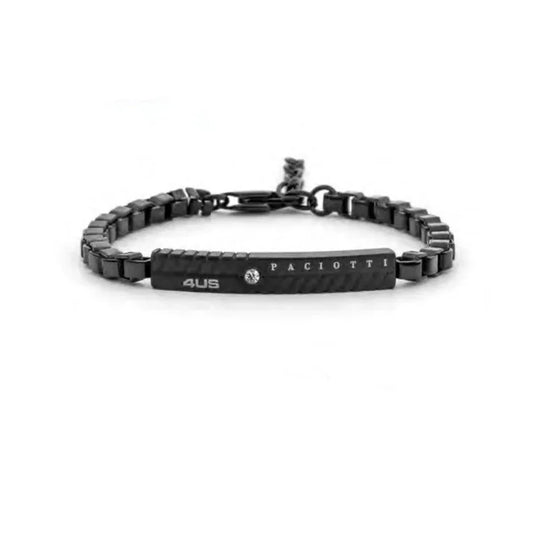 Bracciale Uomo in Acciaio PVD Nero e Zircone Bianco - 4US