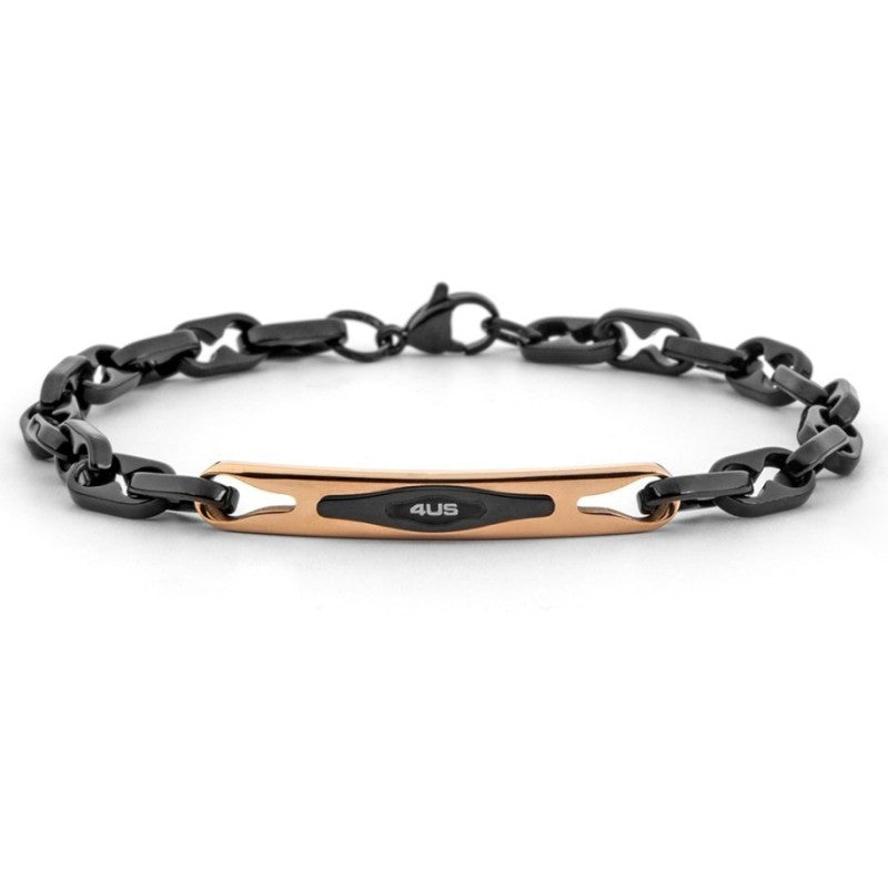 Bracciale Uomo in Acciaio Nero PVD Gun e Oro Rosa - 4US
