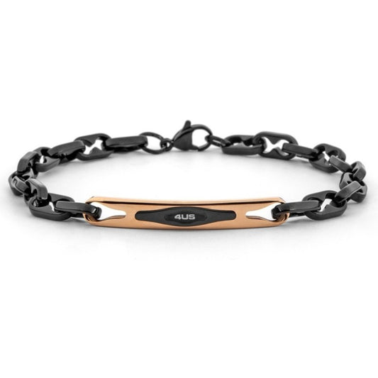 Bracciale Uomo in Acciaio Nero PVD Gun e Oro Rosa - 4US