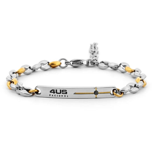 Bracciale Uomo in Acciaio PVD Oro e Zircone Nero - 4US