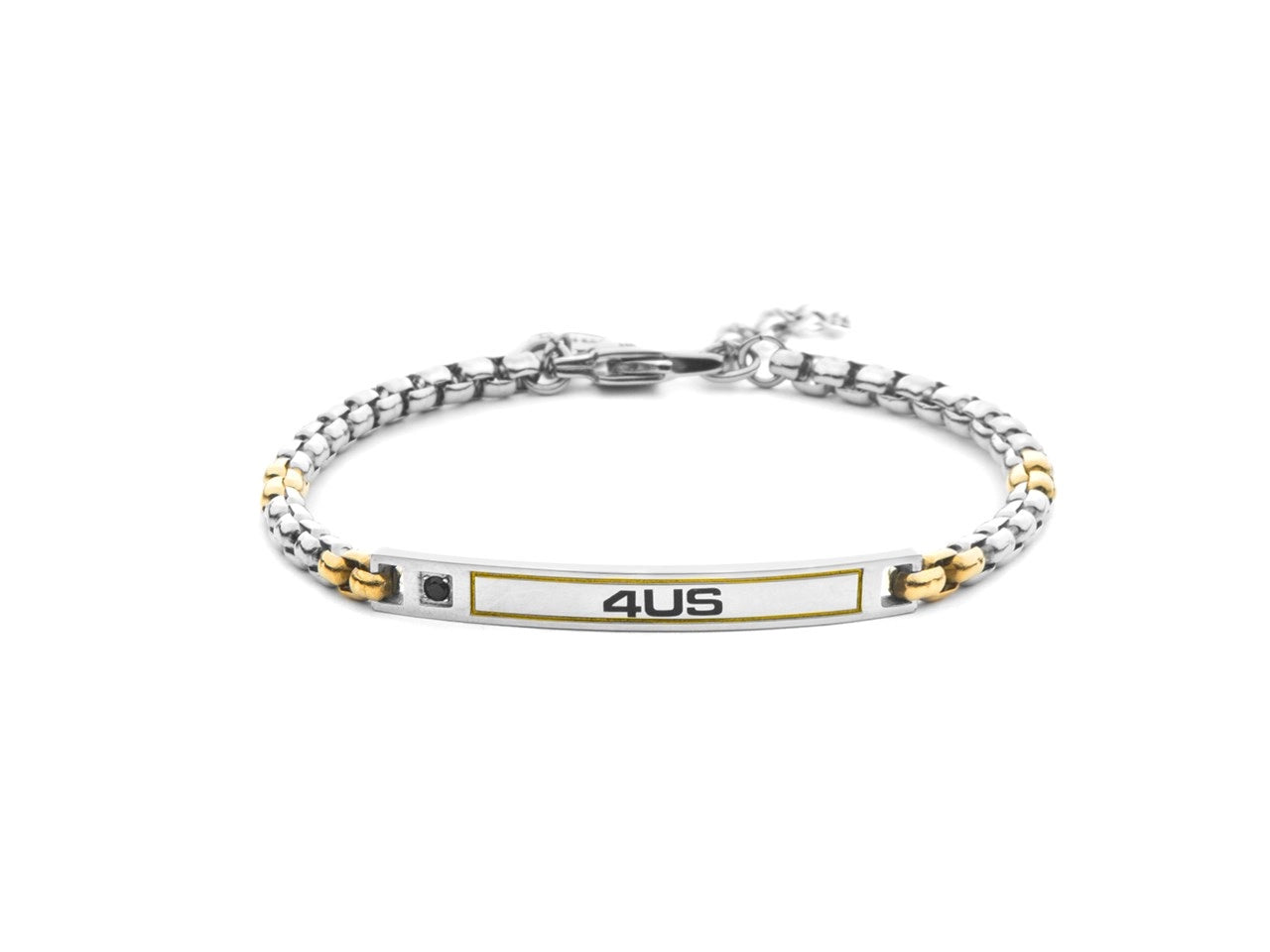 Bracciale Uomo in Acciaio, Acciaio Dorato e Zirconi Neri - 4US