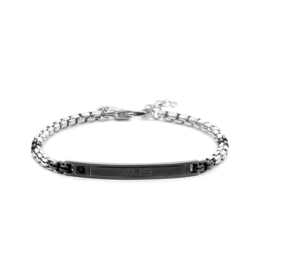 Bracciale Uomo in Acciaio Targhetta e Zircone Nero - 4US