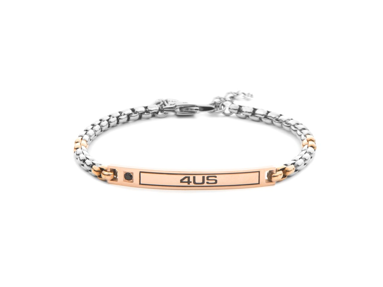 Bracciale Uomo in Acciaio PVD Oro Rosa e Zirconi Neri - 4US