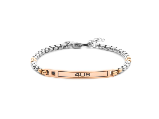 Bracciale Uomo in Acciaio PVD Oro Rosa e Zirconi Neri - 4US