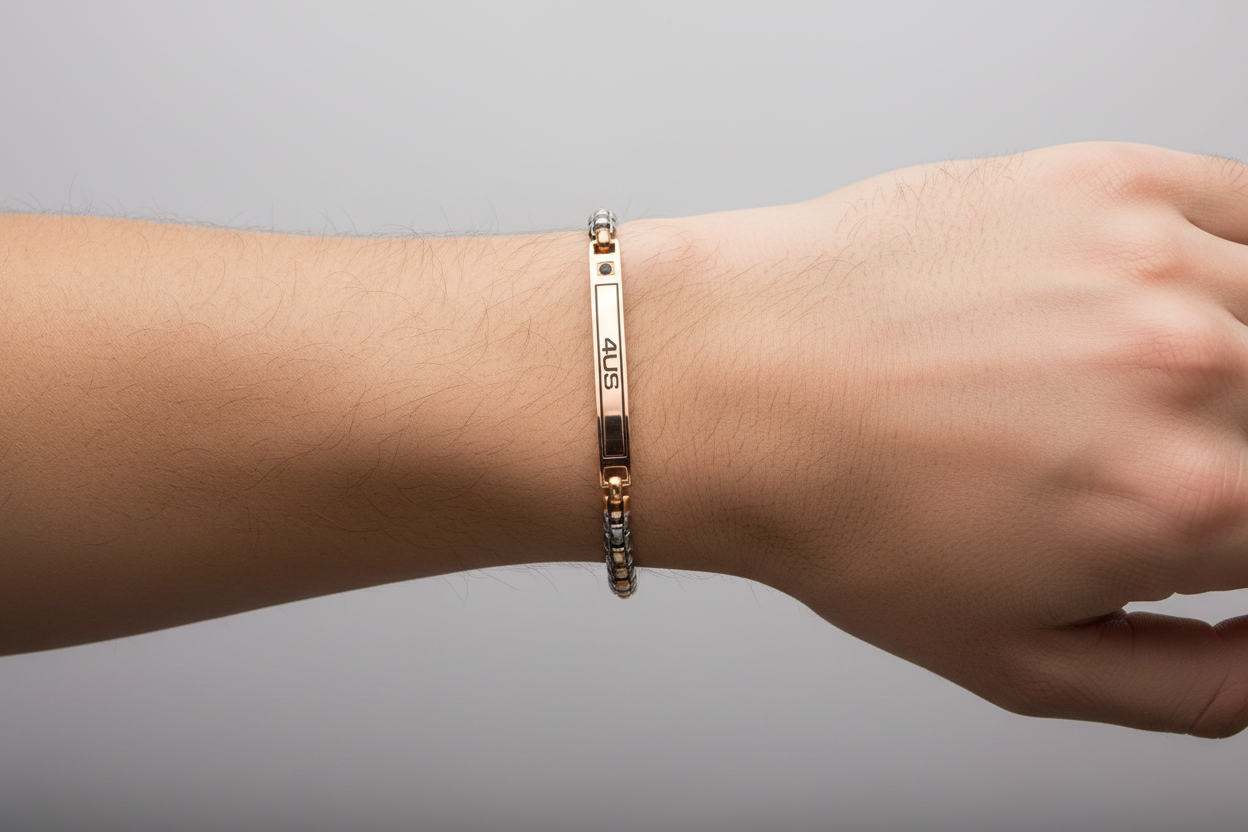 Bracciale Uomo in Acciaio PVD Oro Rosa e Zirconi Neri - 4US