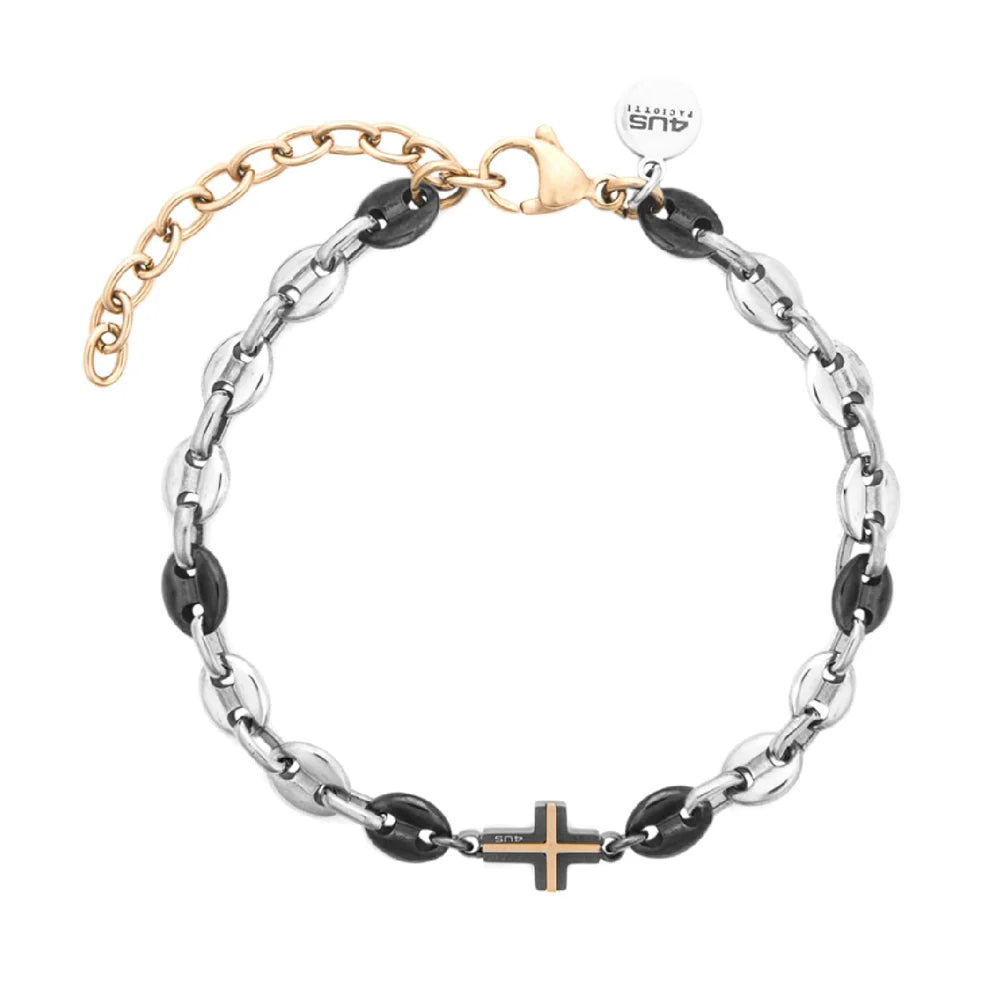 Bracciale Uomo in Acciaio PVD Gun e Oro Rosa - 4US