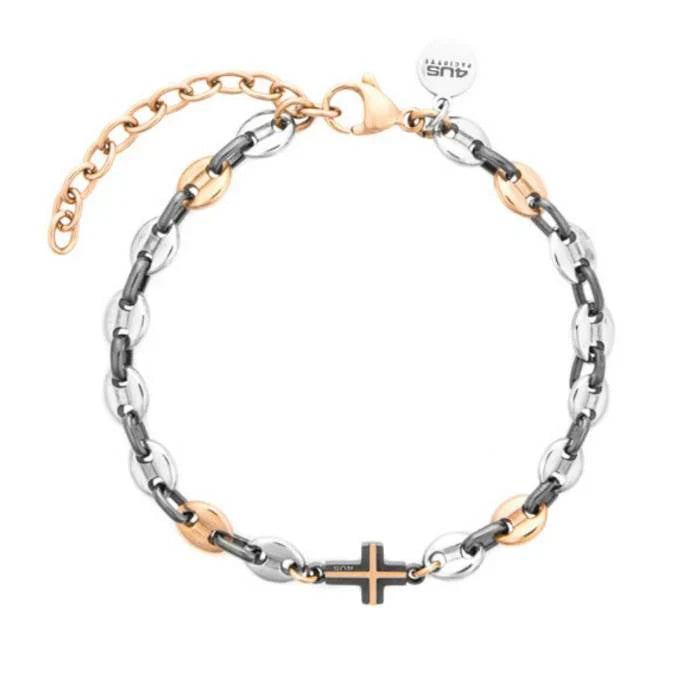 Bracciale Uomo in Acciaio PVD Gun e Oro Rosa - 4US