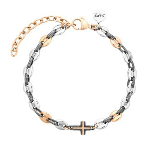 Bracciale Uomo in Acciaio PVD Gun e Oro Rosa - 4US