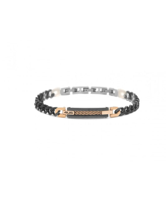 Bracciale Uomo in Acciaio PVD Nero e PVD Oro Rosa - 4US