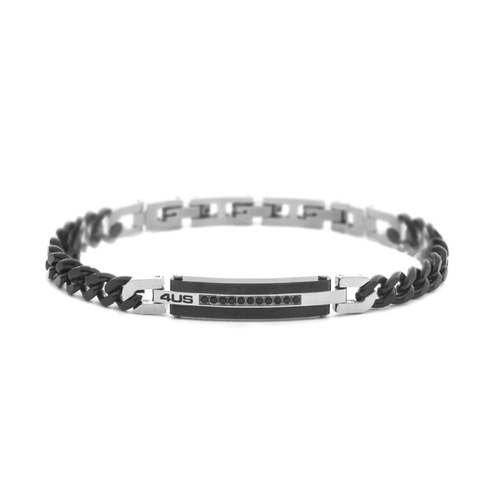 Bracciale Uomo in Acciaio PVD Nero con Zirconi Neri - 4US