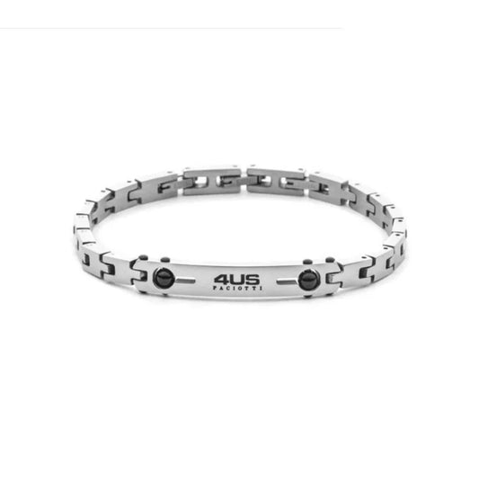 Bracciale Uomo in Acciaio PVD Gun e Zirconi Neri - 4US