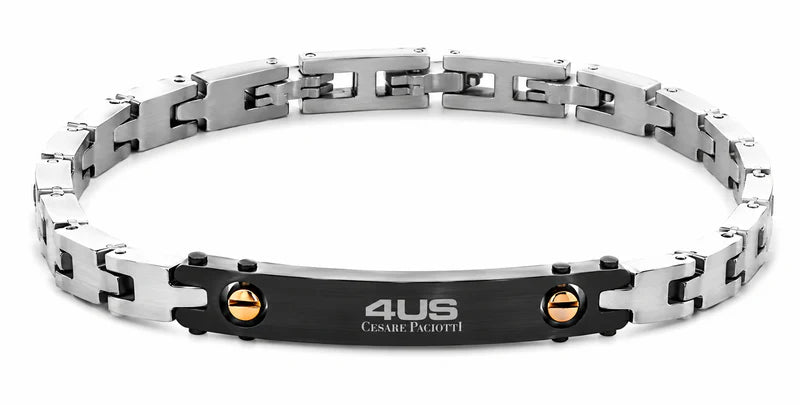 Bracciale Uomo in Acciaio PVD Gun e PVD Oro Rosa - 4US