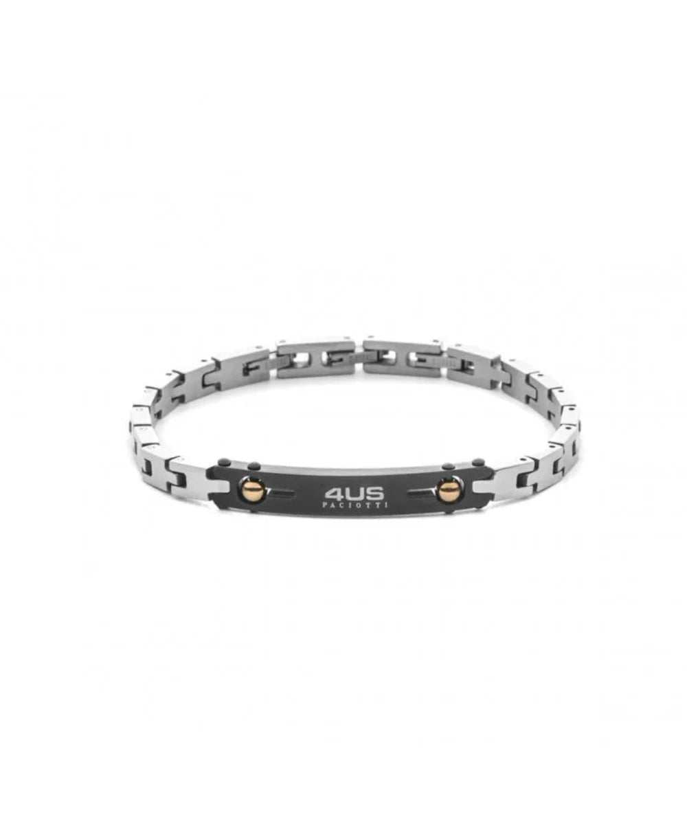 Bracciale Uomo in Acciaio PVD Gun e PVD Oro Rosa - 4US