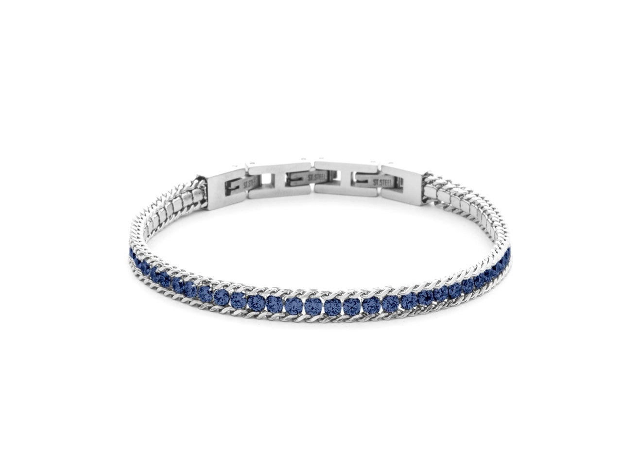 Bracciale Uomo Tennis in Acciaio con Zirconi Blu - 4US