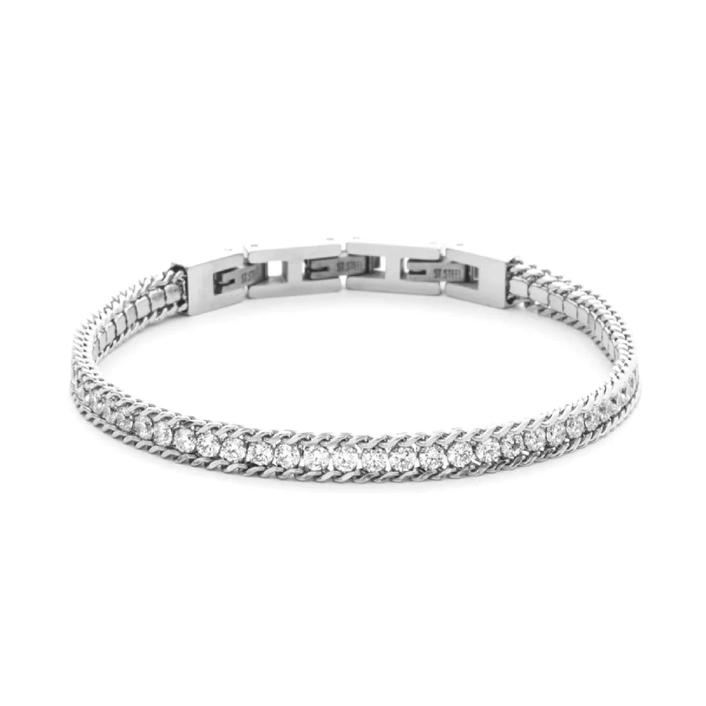 Bracciale Uomo Tennis in Acciaio con Zirconi Bianchi - 4US
