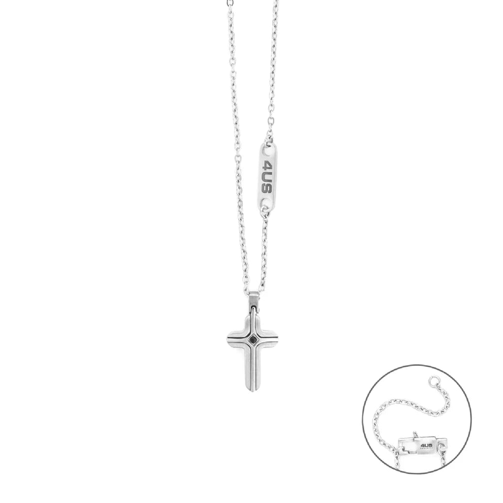 Collana Uomo in Acciaio con Croce e Zircone Nero - 4US