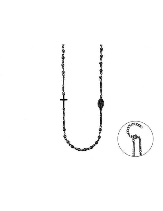 Collana Uomo Rosario in Acciaio PVD Nero e Sfera PVD Nero - 4US
