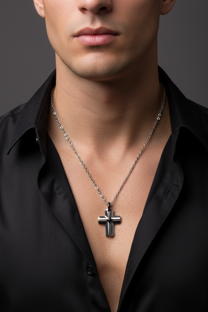 Collana Uomo Croce in Acciaio e PVD Nero - 4US