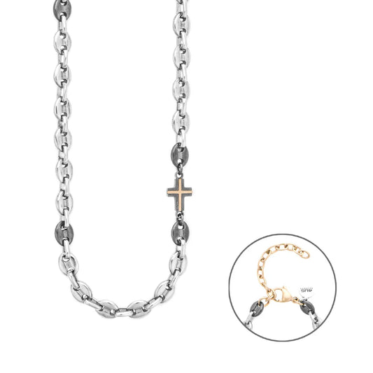 Collana Uomo in Acciaio PVD Gun e Oro Rosa - 4US