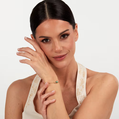 Bracciale Donna MORELLATO Tennis in Argento 925 Dorato con Pietra a Goccia Verde