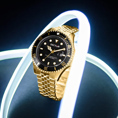 Orologio Uomo SECTOR 230 Solo Tempo in Acciaio Dorato con Quadrante Nero