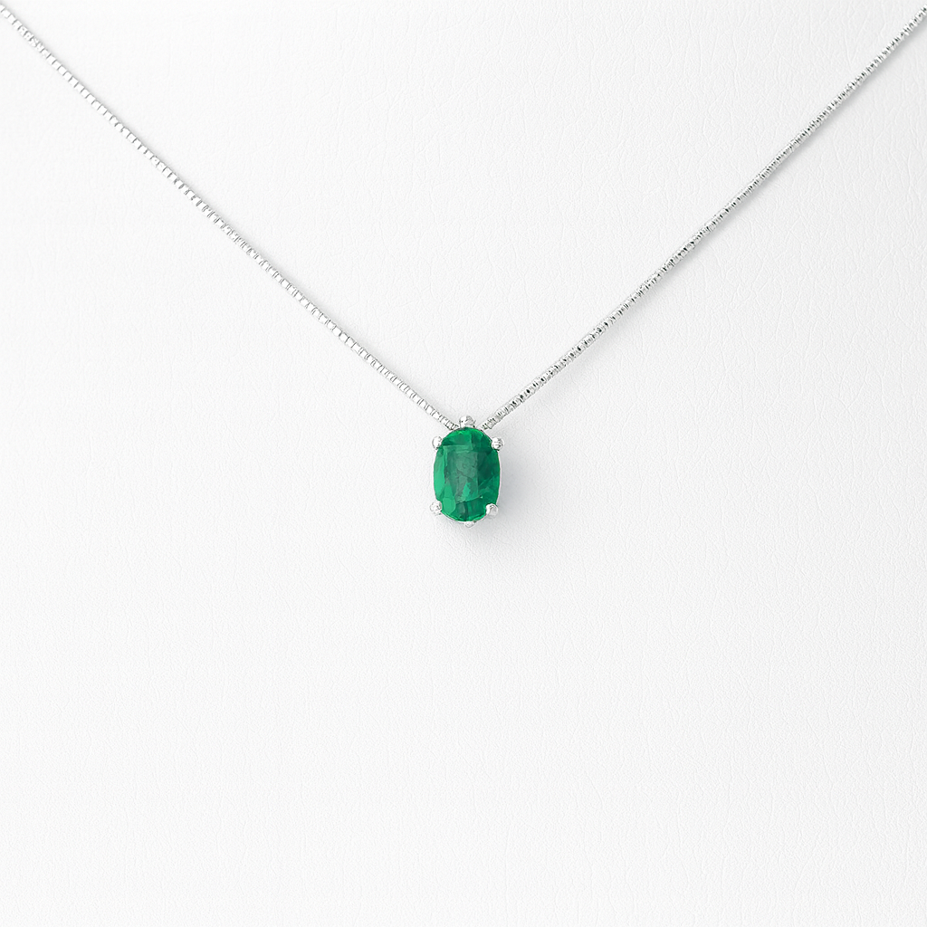 Collana in Oro Bianco 18kt con Diamante Naturale Verde - LUCCIOLE