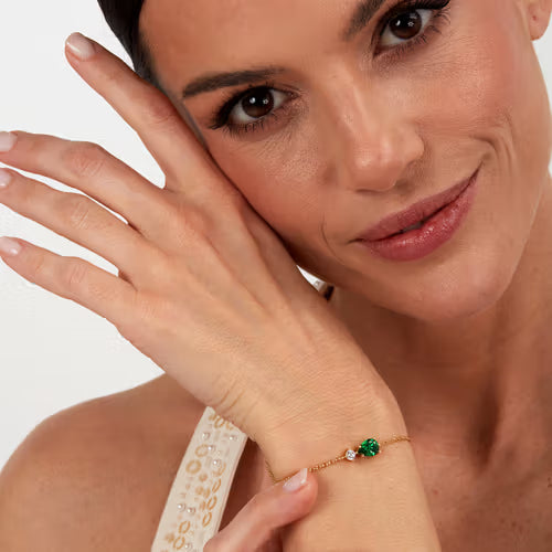 Bracciale Donna MORELLATO Tennis in Argento 925 Dorato con Pietra a Goccia Verde