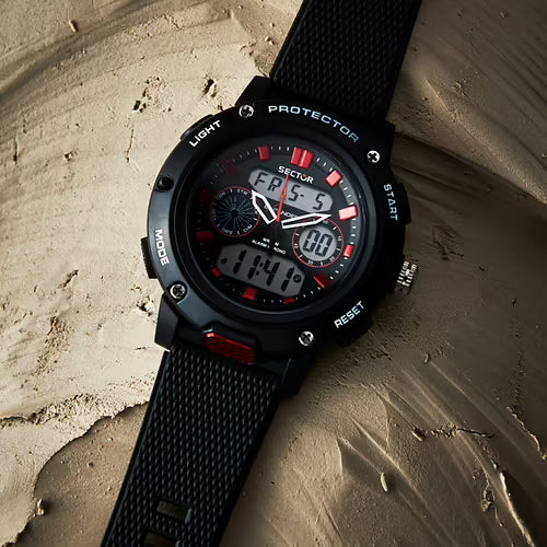 Orologio Uomo SECTOR EX-44 Multifunzione in Silicone Nero e Rosso