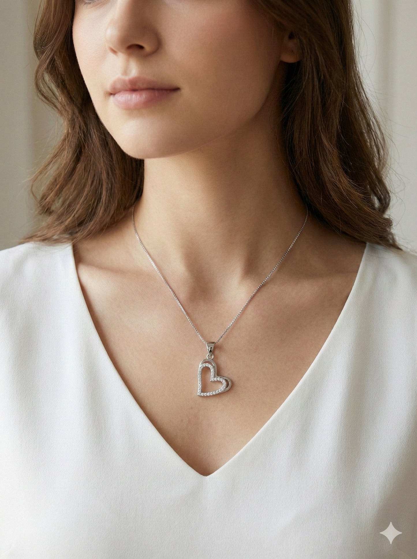 Collana Donna in Argento 925 con Doppio Cuore e Zirconi - GIOJA