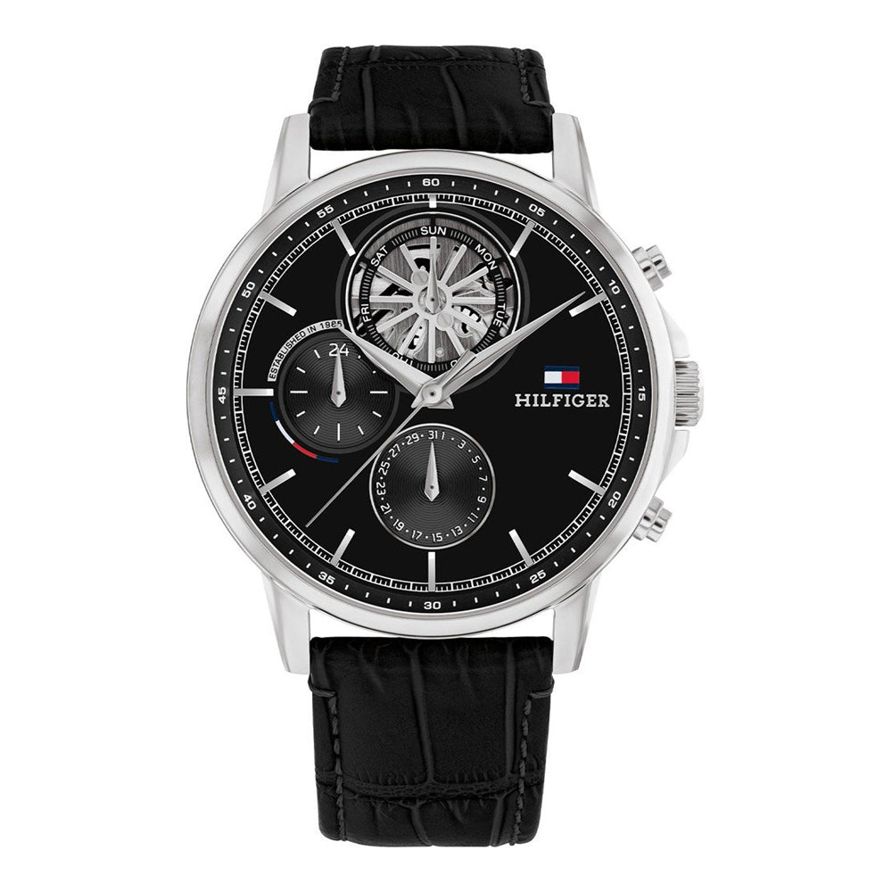 Orologio Uomo Tommy Hilfiger Steward - Pelle Nera e Meccanismo a Vista