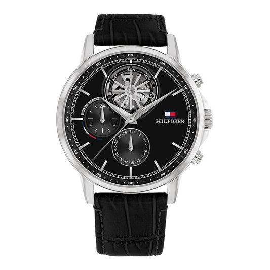 Orologio Uomo Tommy Hilfiger Steward - Pelle Nera e Meccanismo a Vista