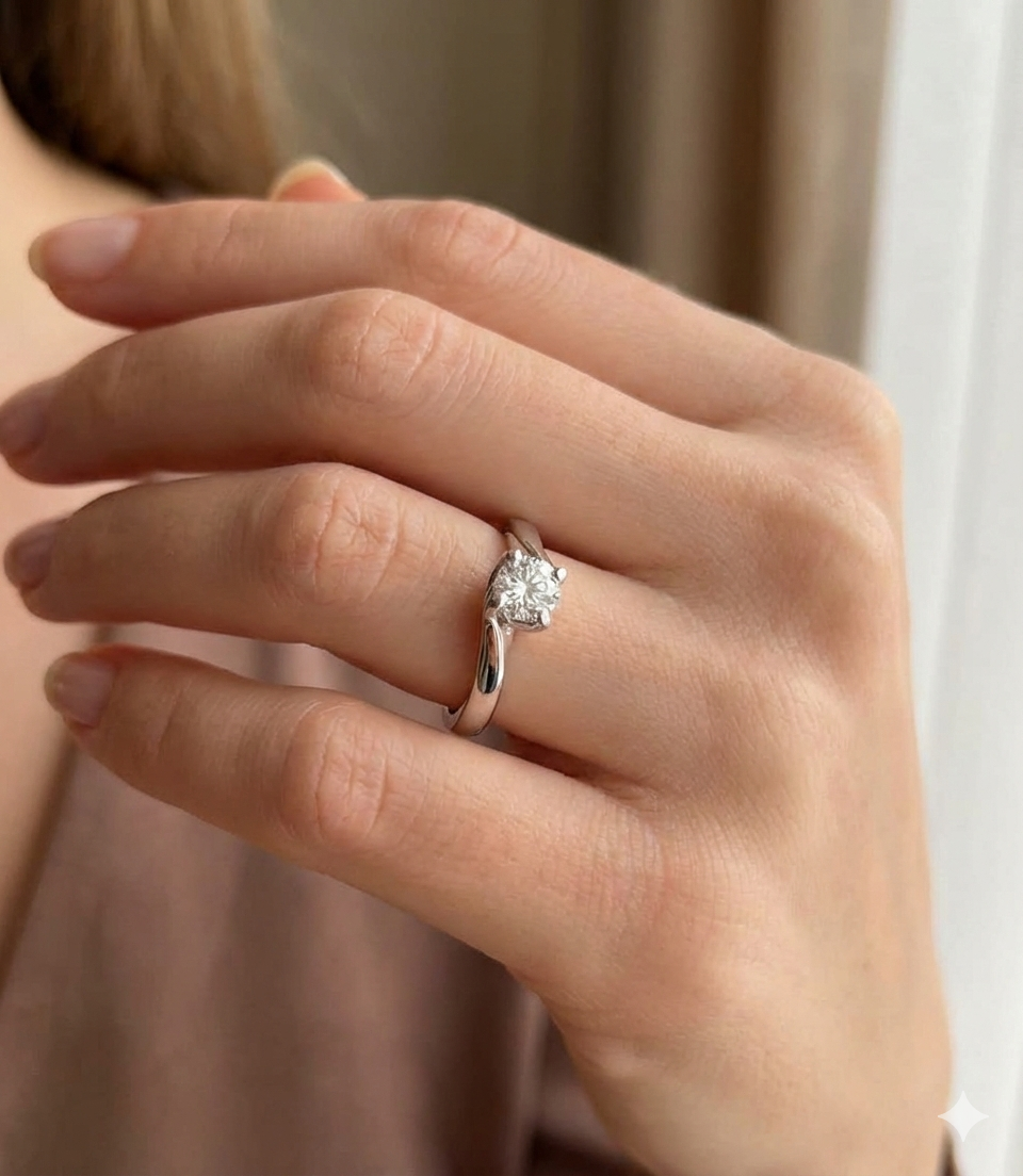 Anello Solitario in Oro Bianco 18kt - LUCCIOLE