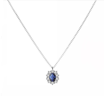 Collana in Oro Bianco 18kt con Zaffiro Blu e Diamanti - PONTILLO