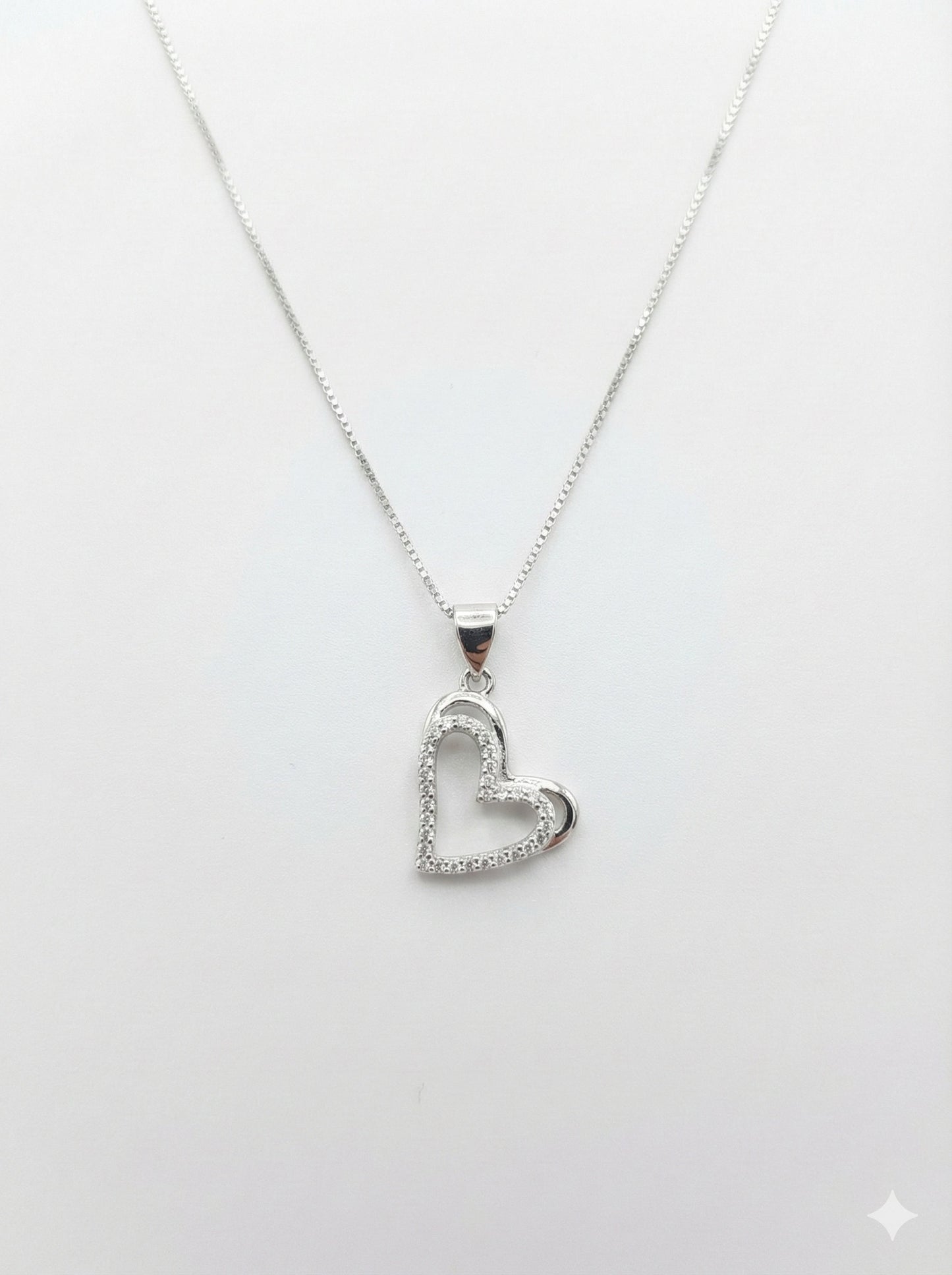 Collana Donna in Argento 925 con Doppio Cuore e Zirconi - GIOJA