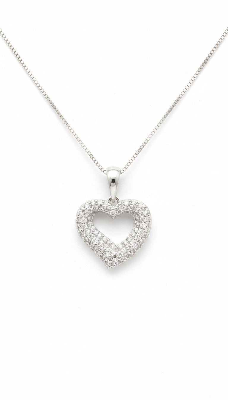 Collana Donna in Argento 925 con Cuore Bombato e Zirconi - GIOJA