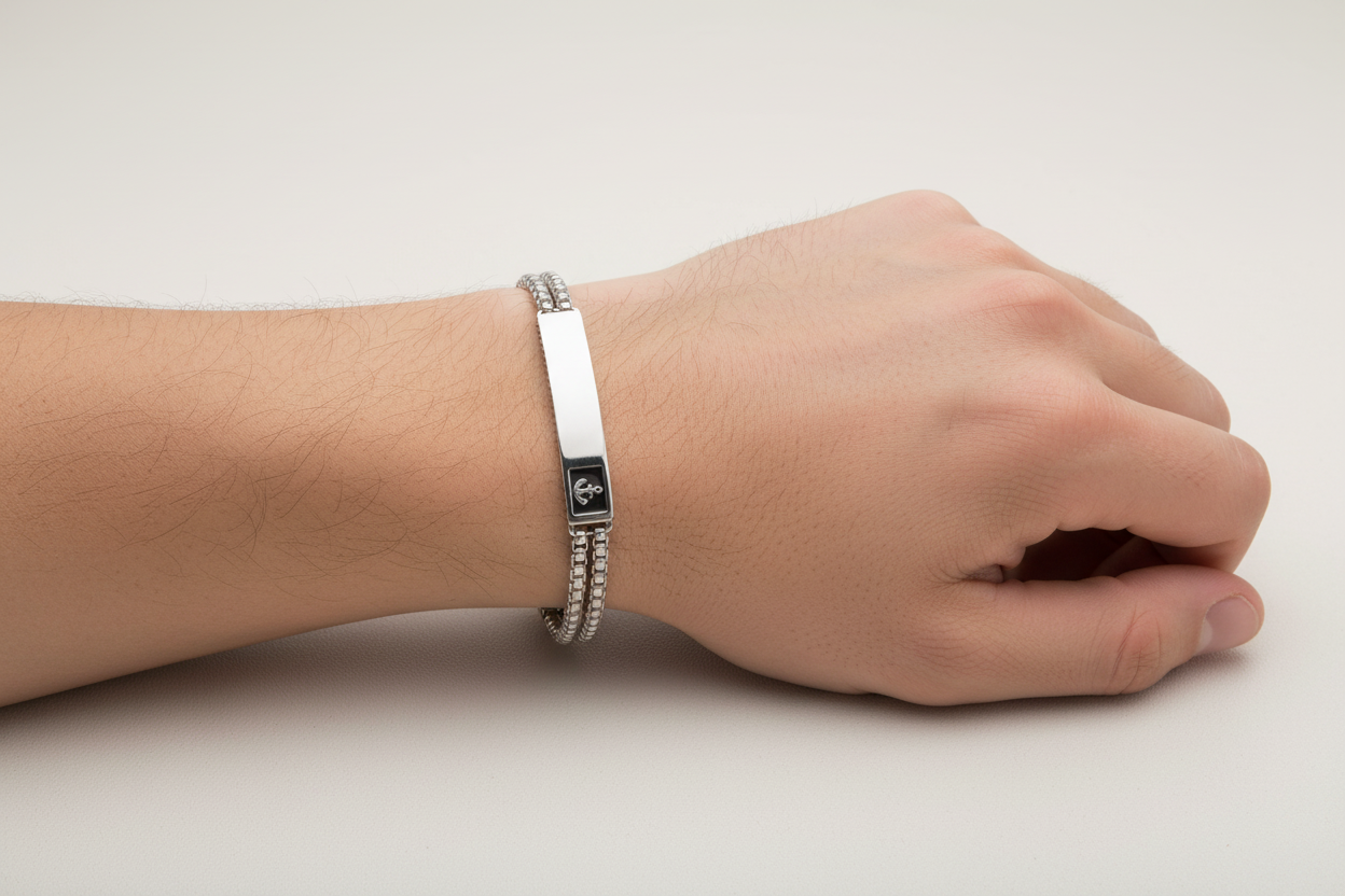 Bracciale Uomo in Acciaio con Targhetta Ancora - AMEN