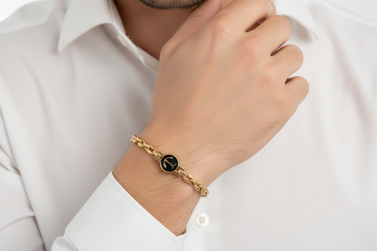 Bracciale Uomo Ancora in Acciaio Dorato - AMEN