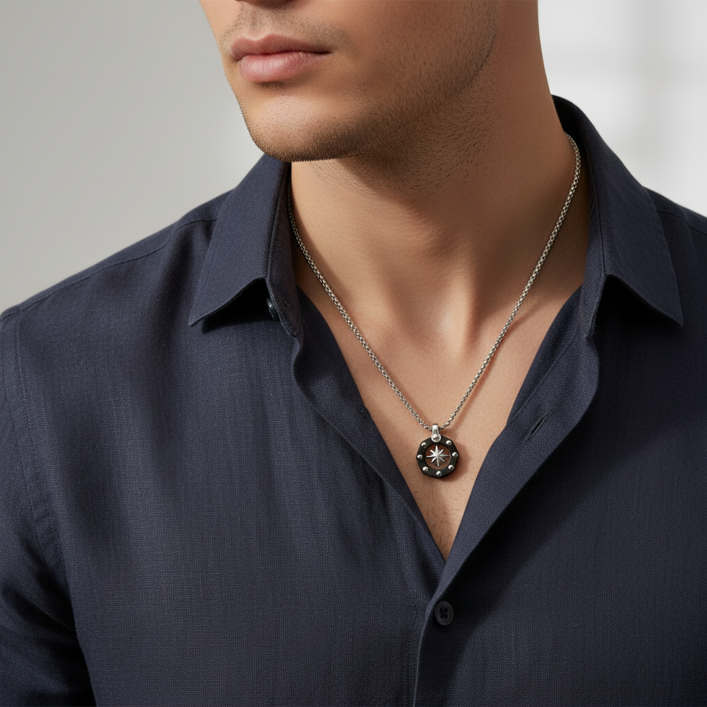 Collana Uomo Rosa dei Venti in Acciaio - AMEN