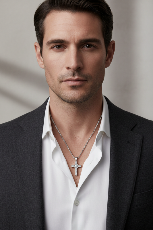 Collana Uomo Croce con Zirconi Bianchi - AMEN