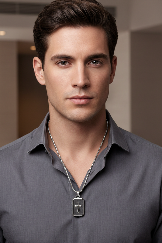 Collana Uomo Targhetta Croce in Acciaio - AMEN